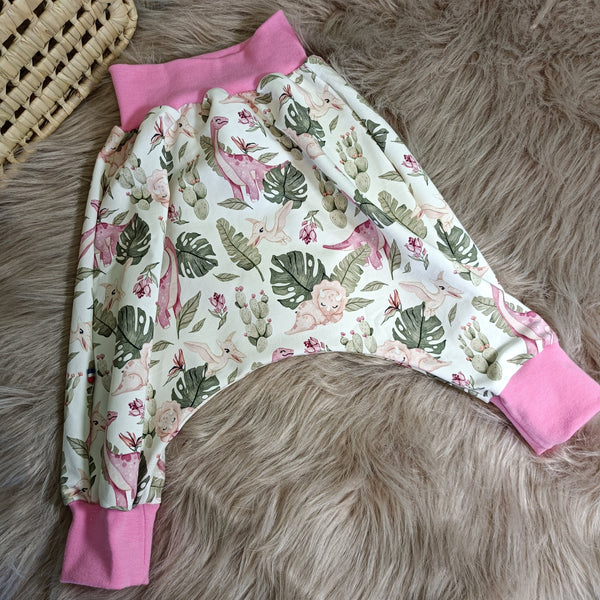 Sarouel pantalon bébé  - Dinosaure rose