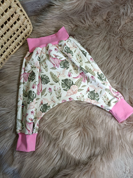 Sarouel pantalon bébé  - Dinosaure rose