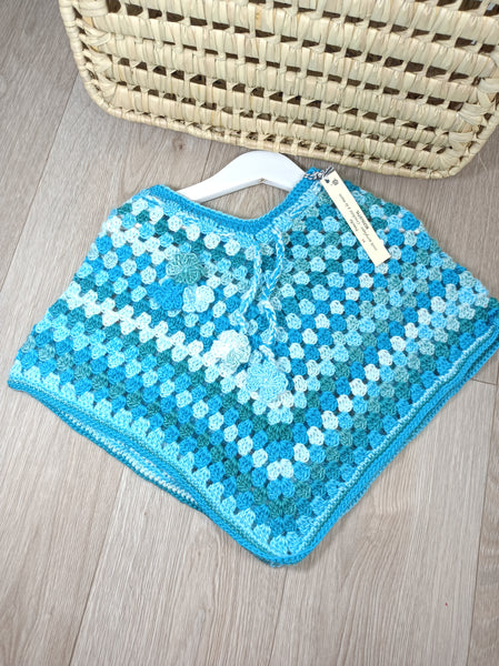 Poncho enfant - Mexique - tons de bleu -2 à 3 ans