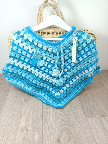 Poncho enfant - Mexique - tons de bleu -2 à 3 ans