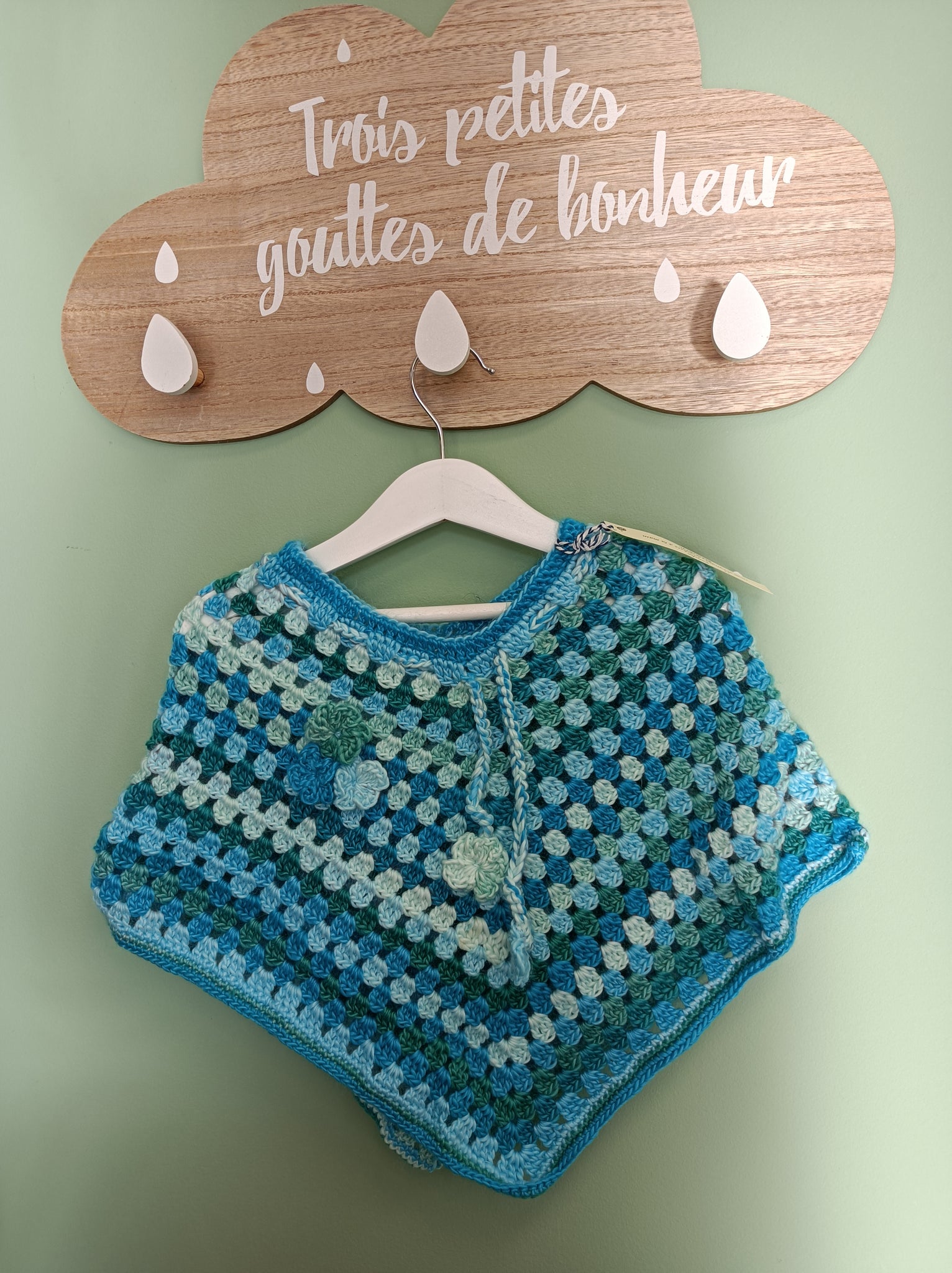 Poncho enfant - Mexique - tons de bleu -2 à 3 ans