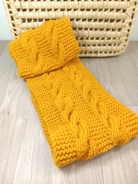 Snood double tour de cou - Echarpe adultes - Tricoté à la main - Torsade