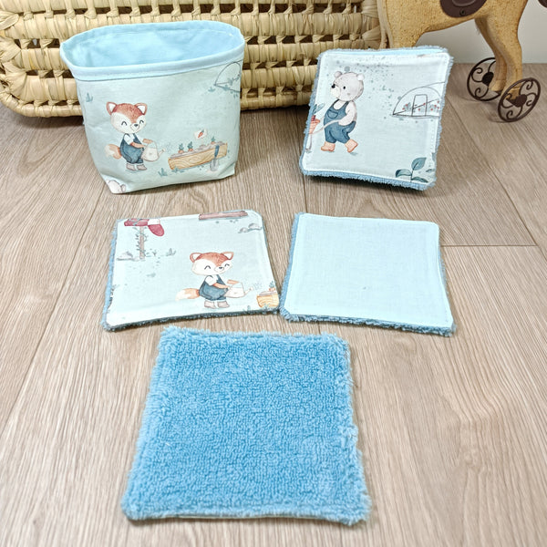 Lingettes lavables dans sa panière  - 10 lingettes - Au jardin - idée cadeau naissance