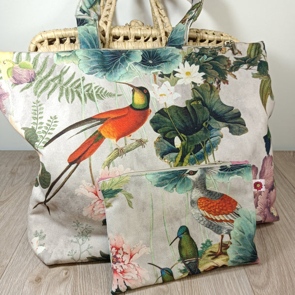 Sac cabas et pochette assortis - Oiseaux