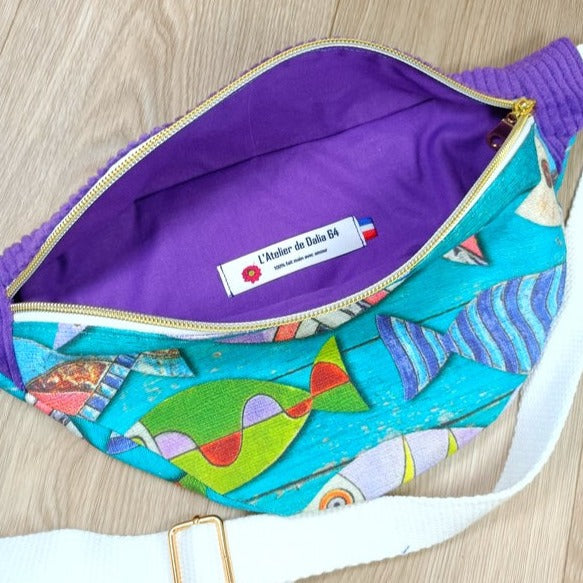 Sac banane -Poissons - velours violet