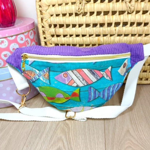 Sac banane -Poissons - velours violet