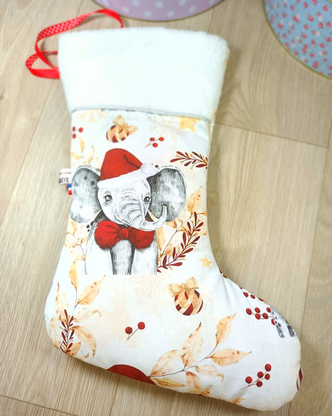Bottes de Noël - Tissu imprimé au choix - Fourrure rouge ou blanc- Personnalisées avec du flex