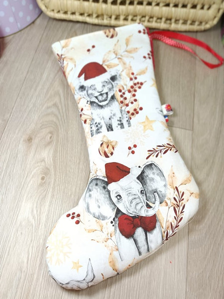 Bottes de Noël - Tissu imprimé au choix - Fourrure rouge ou blanc- Personnalisées avec du flex
