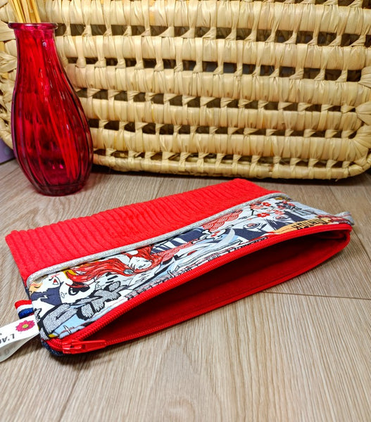 Pochette velours zippée - Manga rouge